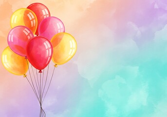 Festive Balloons Against Watercolor Background