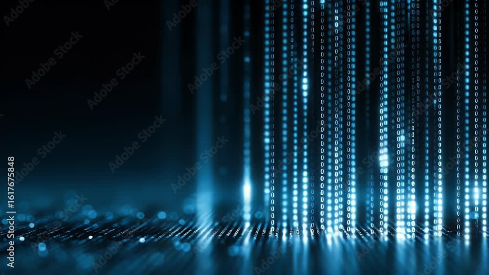 Poster blue digital background with data technology, code, and information in a dark blue color. abstract f