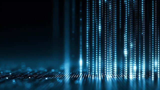 
Blue digital background with data technology, code, and information in a dark blue color. Abstract futuristic banner for the presentation of technological products or as wallpaper.