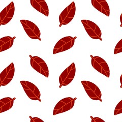 Obraz premium Seamless pattern of vibrant red leaves on a white background, perfect for autumn themes, nature designs, or festive fall decor