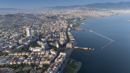 A magnificent morning view of Alsancak, izmir. Good morning izmir, Turkey. Aerial shot.