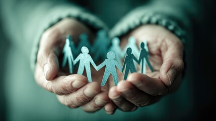 Hands holding paper cutouts of people in a circle symbolizing community and connection concept