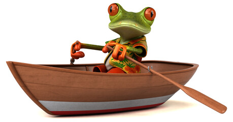 Obraz premium Fun 3D cartoon frog on a boat illustration