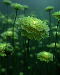 Beautiful Green Lotus Flowers in Dewy Morning
