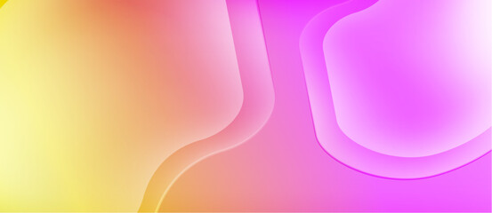 Abstract gradients blend yellow, orange, pink hues. Smooth curves create flowing shapes, soft lighting dominates composition. Minimalist design.