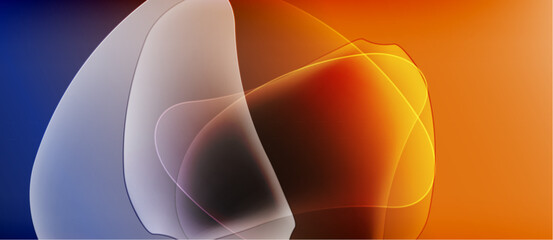 Abstract shapes blend, creating warm, cool color gradients. Smooth transitions suggest light, movement, depth. Minimalist design evokes modern aesthetic.