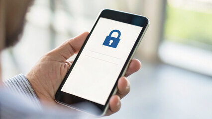 Supply chain cyber attack risk shown by smartphone with lock icon on screen in hand closeup view