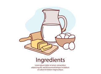 products for making bread in cartoon doodle style. vector illustration