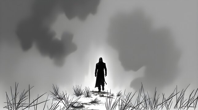 man and woman walking in the fog