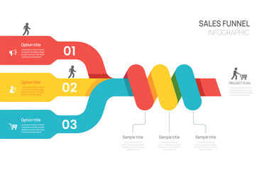 Sales funnel Infographic diagram template for business. Timeline 3 steps Tunnel, presentation vector infographics.