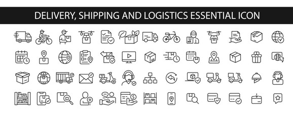 Delivery, shipping and logistics essential icon. thin line editable stroke