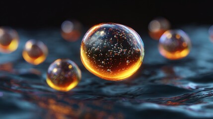 Glowing Spheres: A cluster of vibrant, illuminated spheres floating above a textured surface, evoking a sense of otherworldly beauty and scientific wonder.