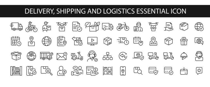 Delivery, shipping and logistics essential icon. thin line editable stroke