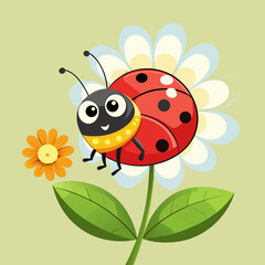 Cute ladybug on a flower with a smaller flower
