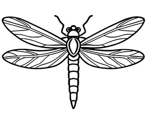 Stylized black and white dragonfly illustration