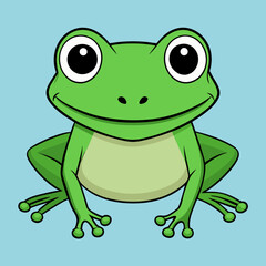 Obraz premium Cute cartoon green frog with big eyes and a friendly smile