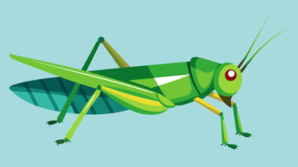 Vibrant green grasshopper illustration on a light blue background