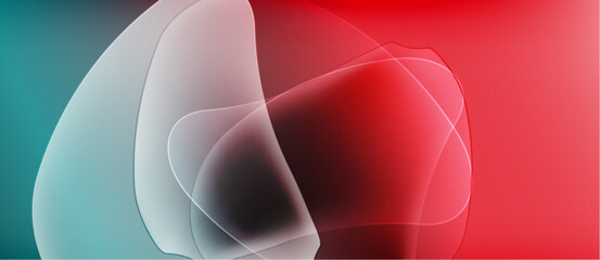 Abstract fluid shapes blend vibrant colors. Red, teal, white create dynamic composition. Smooth gradients suggest movement, depth.
