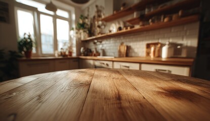 Light-filled kitchen, wooden table