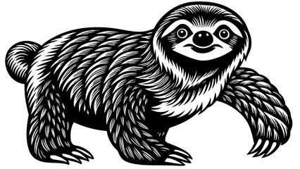 Obraz premium Stylized black and white illustration of a happy sloth