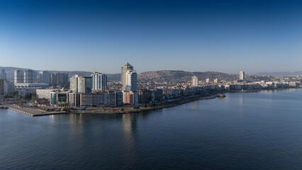 A magnificent morning view of Alsancak, izmir. Good morning izmir, Turkey. Aerial shot.