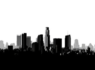 Fototapeta premium Monochrome cityscape skyline. Grayscale silhouette of urban buildings. Dark background