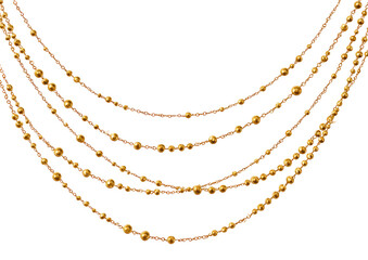 Gold necklace with multiple strands of beads