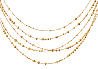 Gold necklace with multiple strands of beads