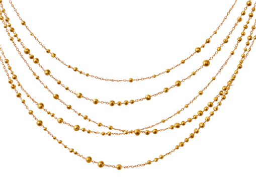 Gold necklace with multiple strands of beads - Powered by Adobe