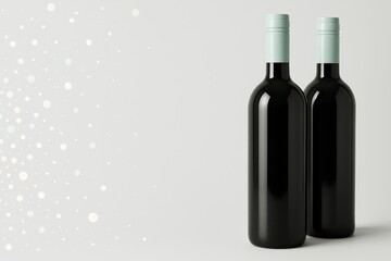Two elegant wine bottles on light background with abstract dots and empty copy space for branding, advertising, or promotional design concept.