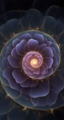 Spiral flower, purple, gold, fractal art