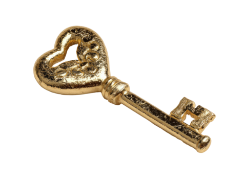 Golden heart-shaped key on black background