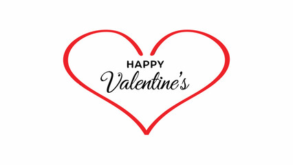 Red heart outline with happy valentine's day text in black on a white background for greeting cards