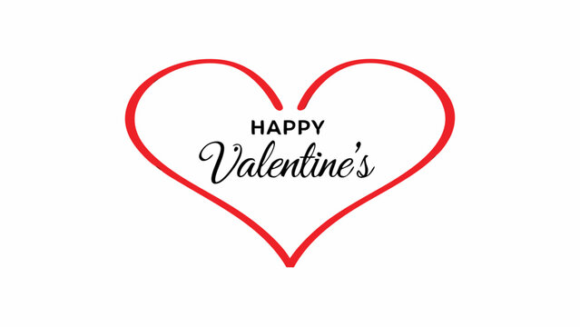 Red heart outline with happy valentine's day text in black on a white background for greeting cards