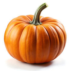 Obraz premium A vibrant orange pumpkin with a green stem, isolated on a clean white background, ready for autumn festivities