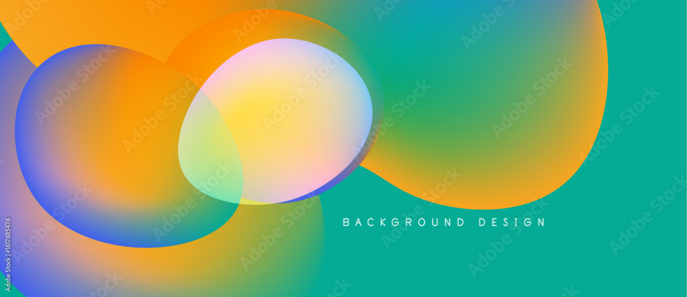Poster vibrant abstract background features overlapping colorful circles. gradient hues blend orange, yello