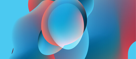 Abstract fluid shapes blend, creating vibrant blue, red gradients. Soft lighting emphasizes curves, depth. Minimalist design.