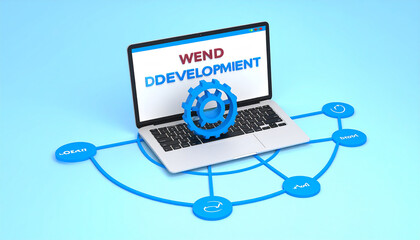 Web Development - lightbulb on white background with text under it. 3d render illustration.