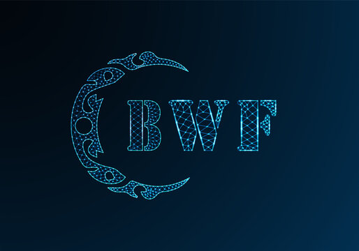 Low poly letter logo BWF design. BWF letter logo low poly vector design on blue color gradient background. BWF logo low poly design