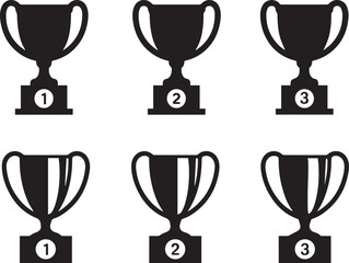 Trophy Icon Set – First, Second, Third Place Awards on Transparent Background

