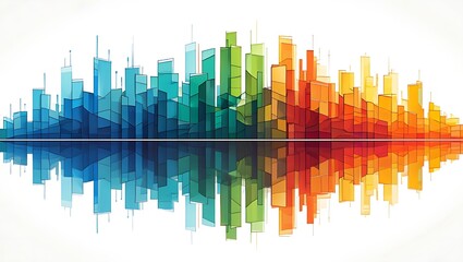 Obraz premium Abstract cityscape with colorful buildings and reflections 