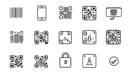 Collection of qr codes and barcodes icons for digital information