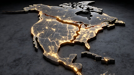 Fractured North America with glowing cracks, visualizing tectonic tension and Earth's dynamic forces