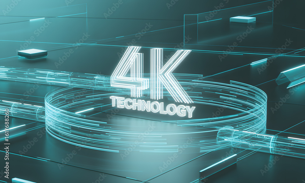 Poster digital 4k technology concept with glowing abstract elements and futuristic background