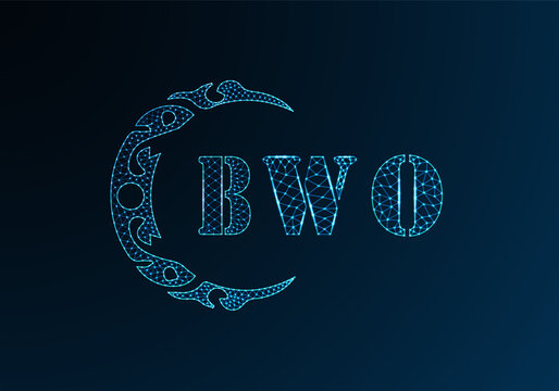 Low poly letter logo BWO design. BWO letter logo low poly vector design on blue color gradient background. BWO logo low poly design