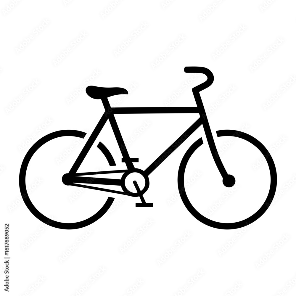 Poster vector illustration of a bicycle with two wheels seat handlebars and frame in black on transparent b