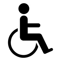 Vector illustration of a person in a wheelchair, accessibility symbol in black color on transparent background