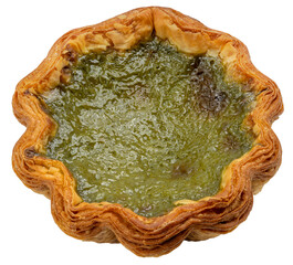 Freshly baked Egg tart on white background, Egg tart in black isolate on white PNG file.