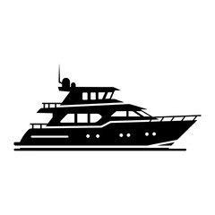 Vector silhouette of a luxury yacht with multiple decks and antenna on a white background on transparent background