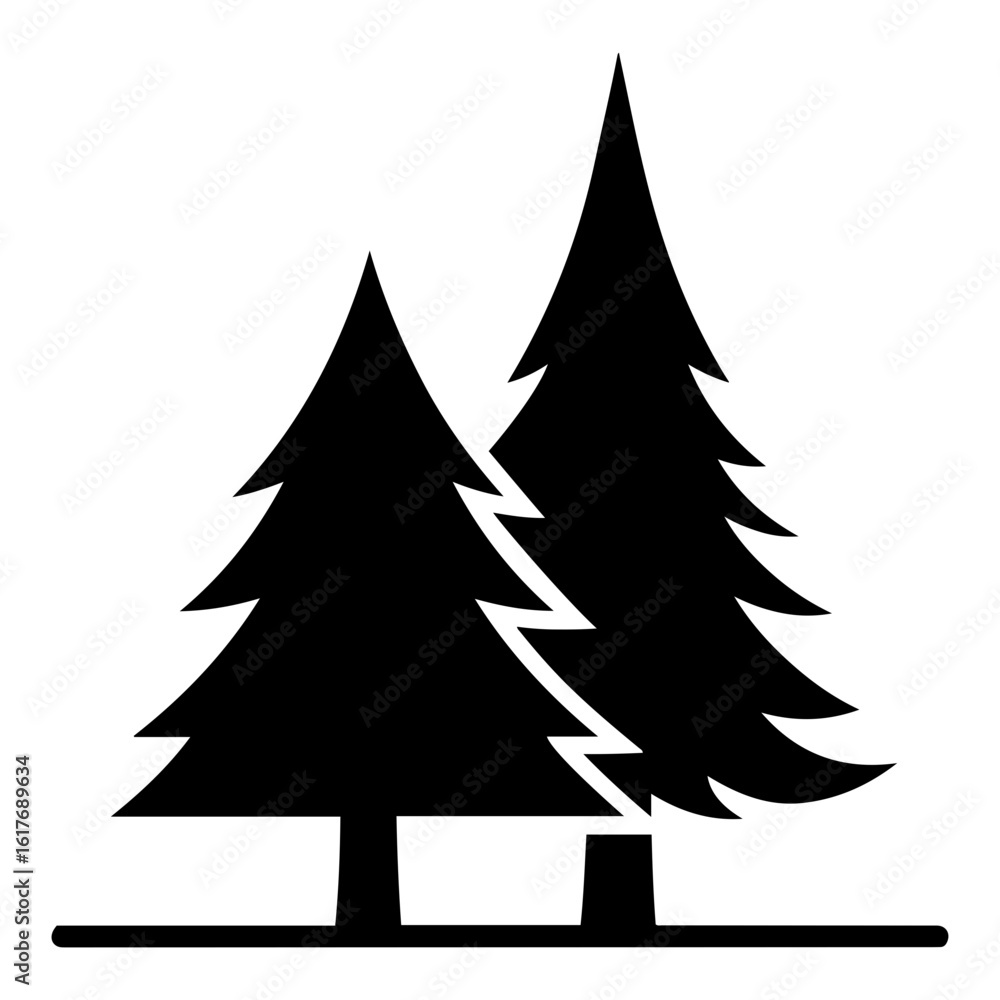 Aufkleber vector two evergreen trees with pointed tops and branches on a horizontal ground line on transparent